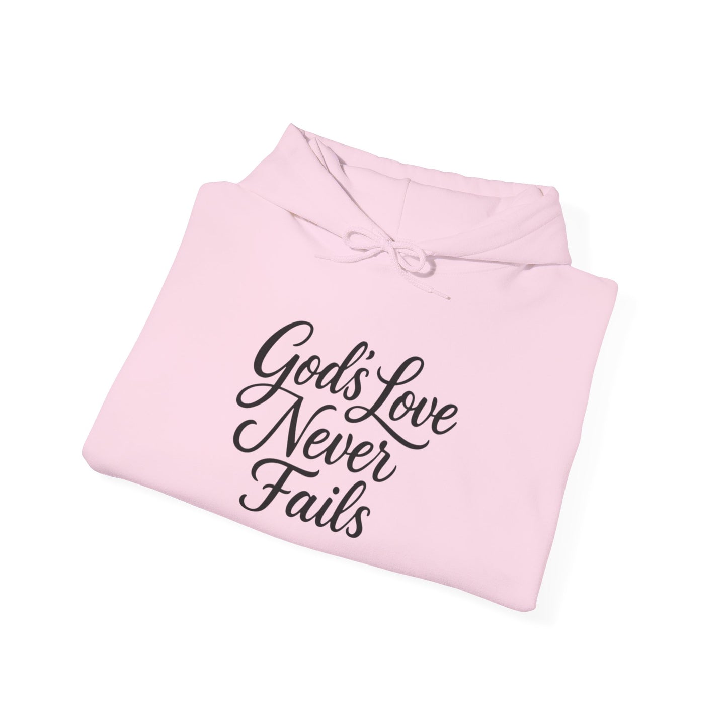 God’s Love Never Fails Hoodie — Inspirational Christian Faith Sweatshirt