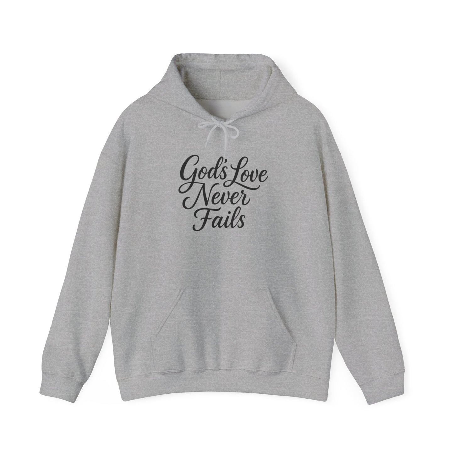 God’s Love Never Fails Hoodie — Inspirational Christian Faith Sweatshirt