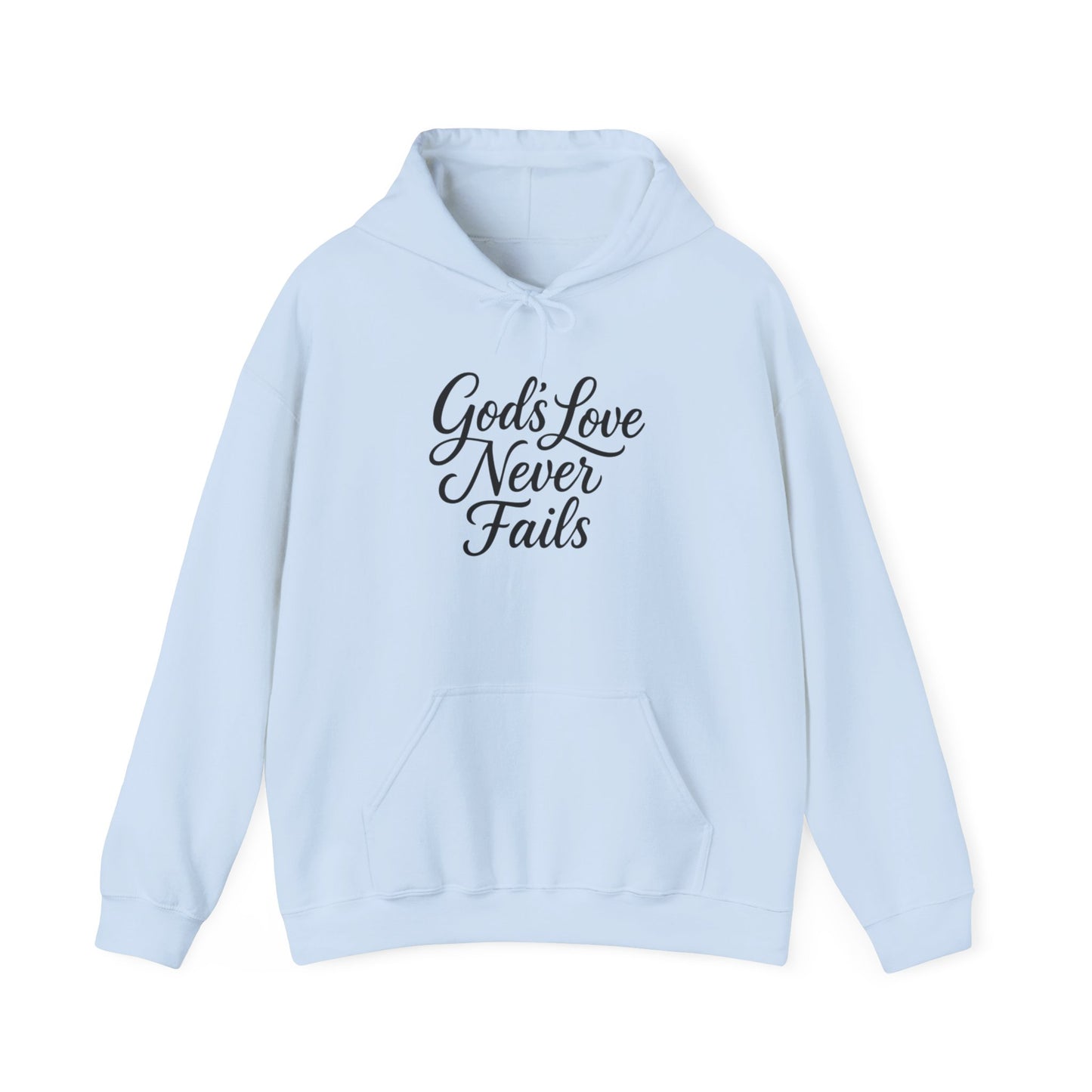 God’s Love Never Fails Hoodie — Inspirational Christian Faith Sweatshirt