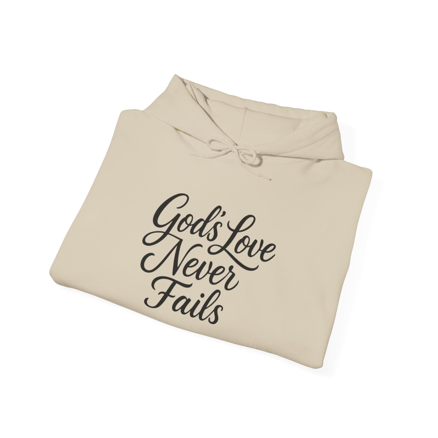 God’s Love Never Fails Hoodie — Inspirational Christian Faith Sweatshirt