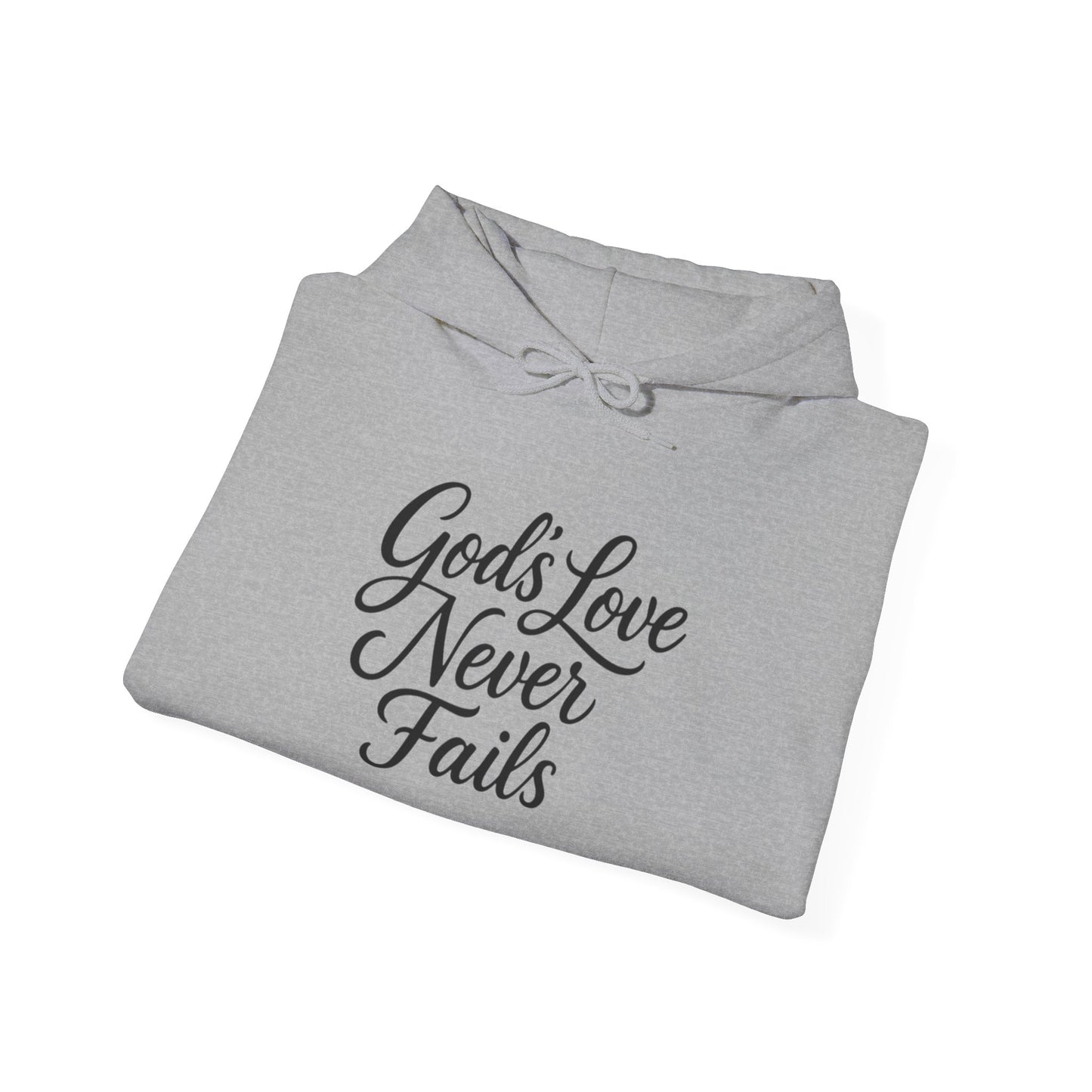 God’s Love Never Fails Hoodie — Inspirational Christian Faith Sweatshirt
