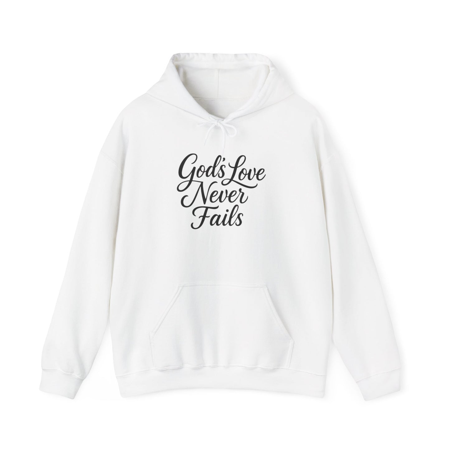 God’s Love Never Fails Hoodie — Inspirational Christian Faith Sweatshirt