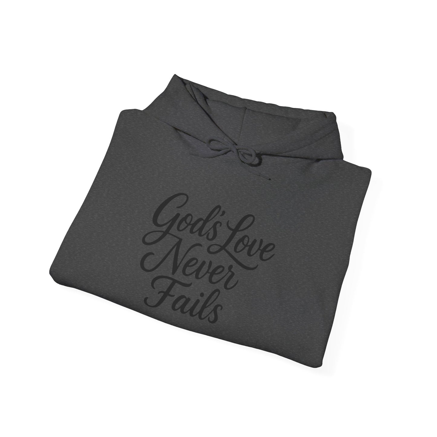 God’s Love Never Fails Hoodie — Inspirational Christian Faith Sweatshirt